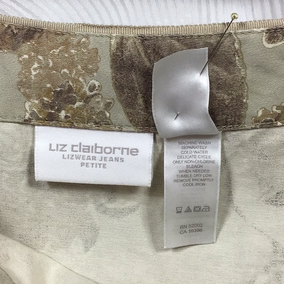 🤍 LIZWEAR JEANS Petites Floral Khaki 💯% Cotton Side Zip and Kick Pleats - Picture 3 of 7